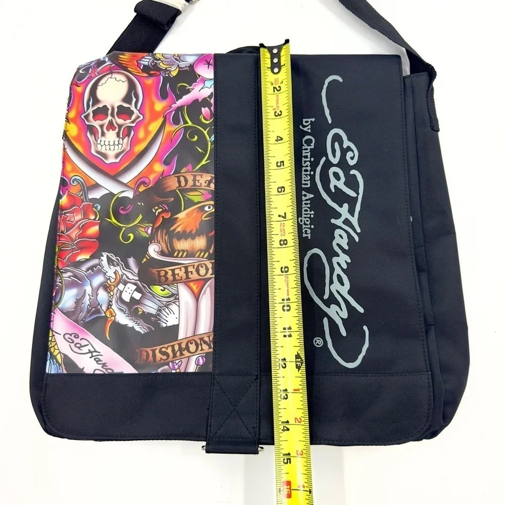 Ed Hardy Messenger Bag Skull Tattoo Graphic Y2K Christian Audigier Goth Punk NEW